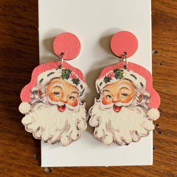 New! Pink Christmas Santa Earrings - Picture 1 of 4